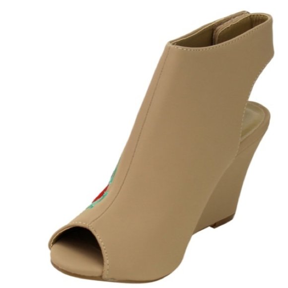 BNIB Rose Decor Embellished Wedge Peep Toe - Picture 5 of 8